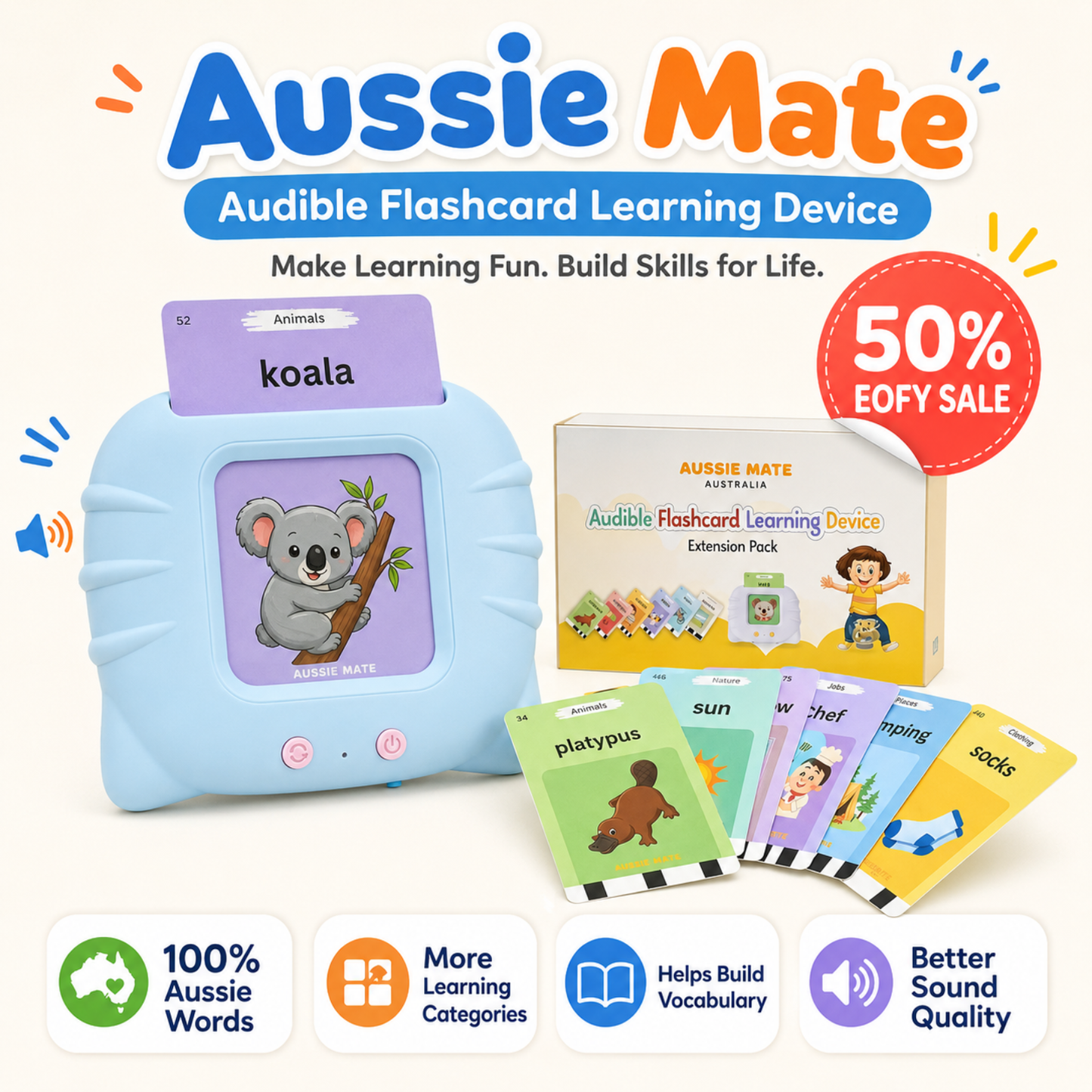 AussieMate™ - Australian Accent Audible Flashcard Device