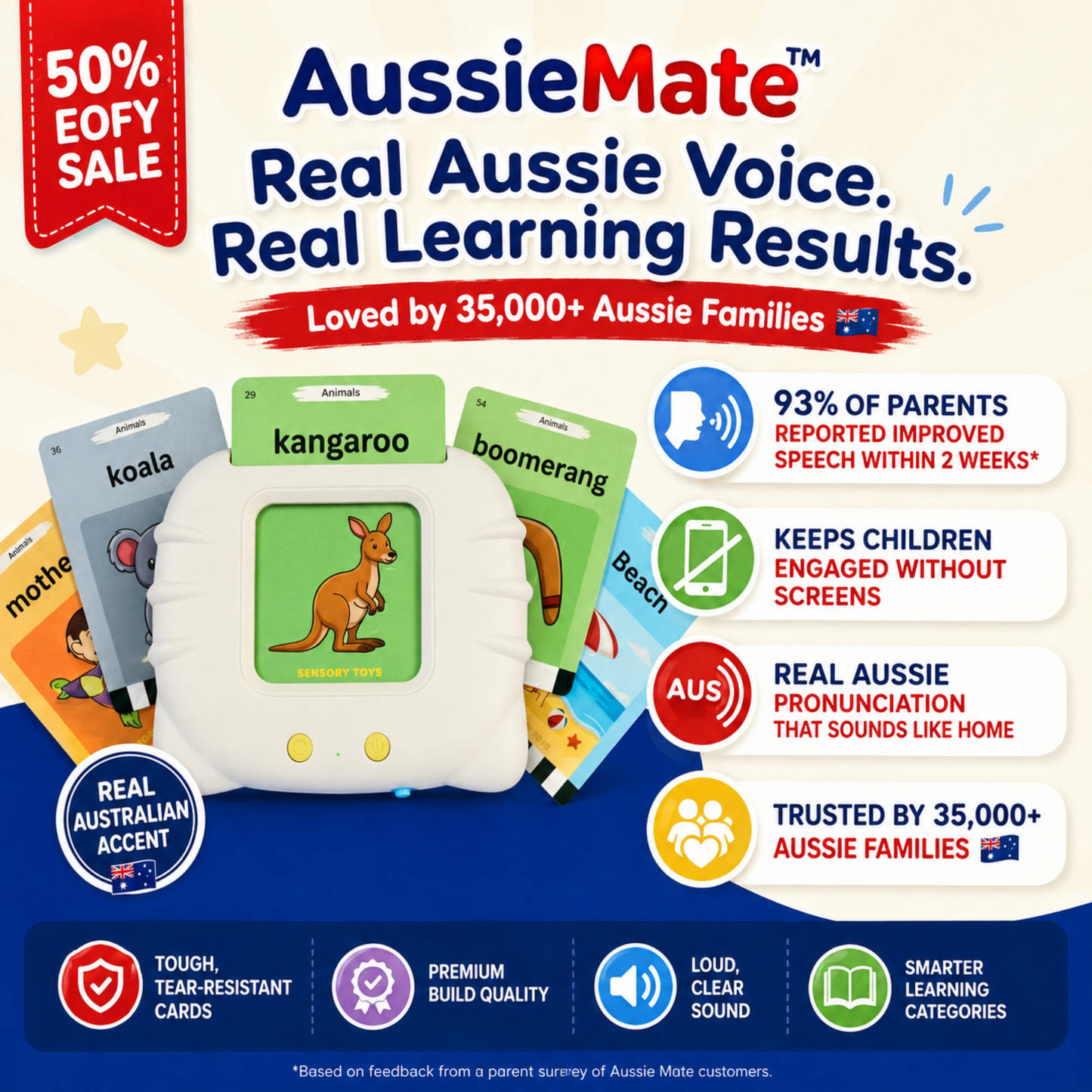 AussieMate™ - Australian Accent Audible Flashcard Device